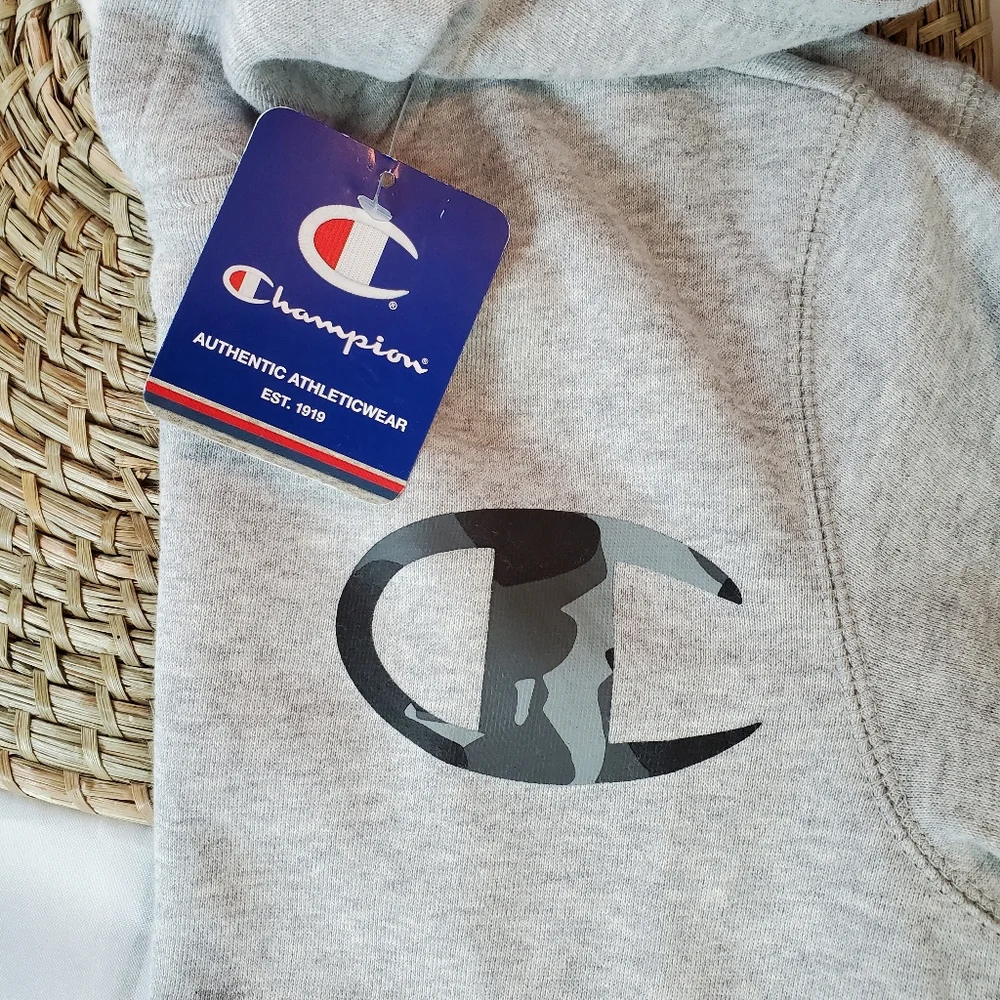 Champion Boys Gray & Camo Fleece Hoodie Sweatshirt Medium